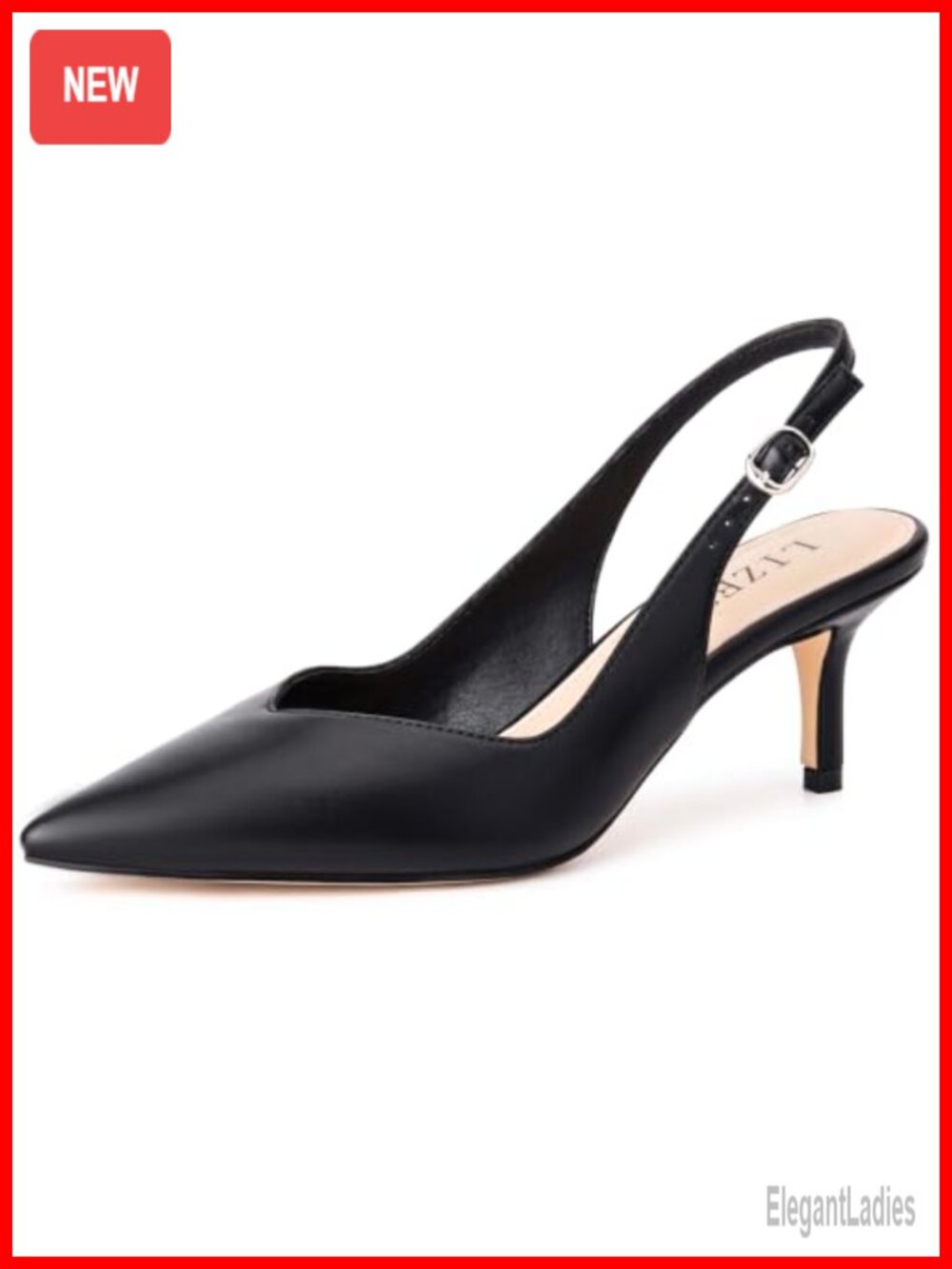 Lizeth Women's Slingback Kitten Heels Pointed Toe Faux Leather Dress Pumps